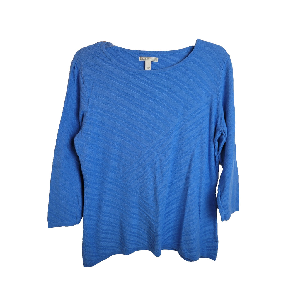 Dana Buchman Blue Striped Textured Boat Neck 3/4 Sleeve Top Women's Size Large
